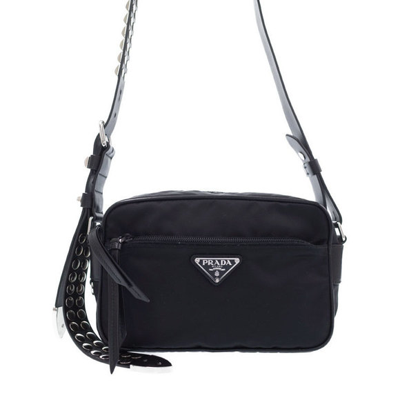 Prada Studded Belt Nylon Shoulder Bag Black - Picture 1 of 9